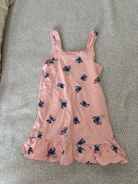 H&M Pink Sleeveless Ruffle-Hem Dress with Stitch Print
